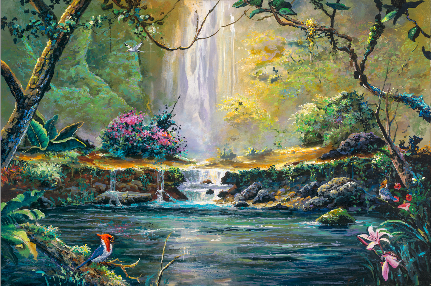 Red Crested Cardinal at the Falls- Giclée on Canvas