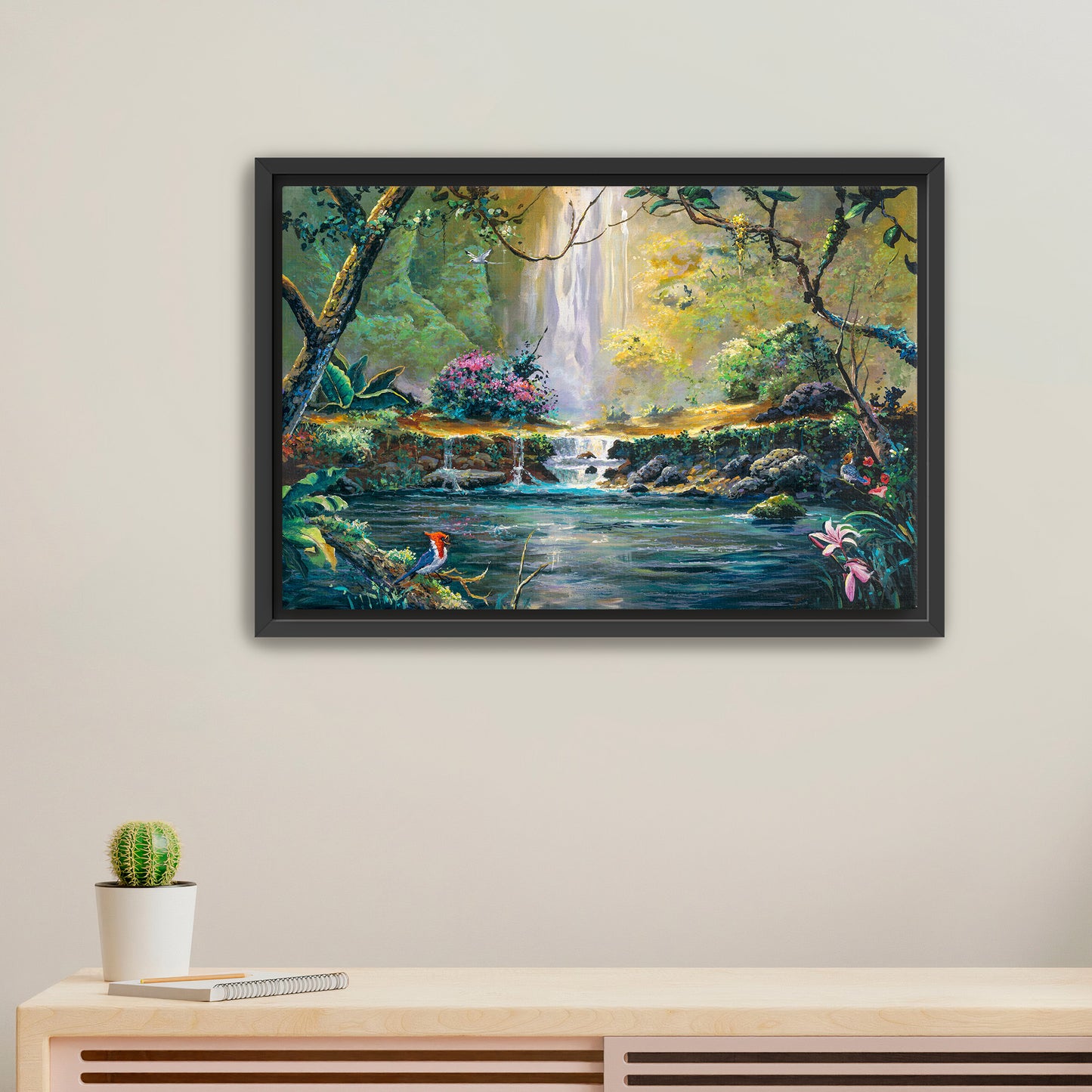 Red Crested Cardinal at the Falls- Giclée on Canvas