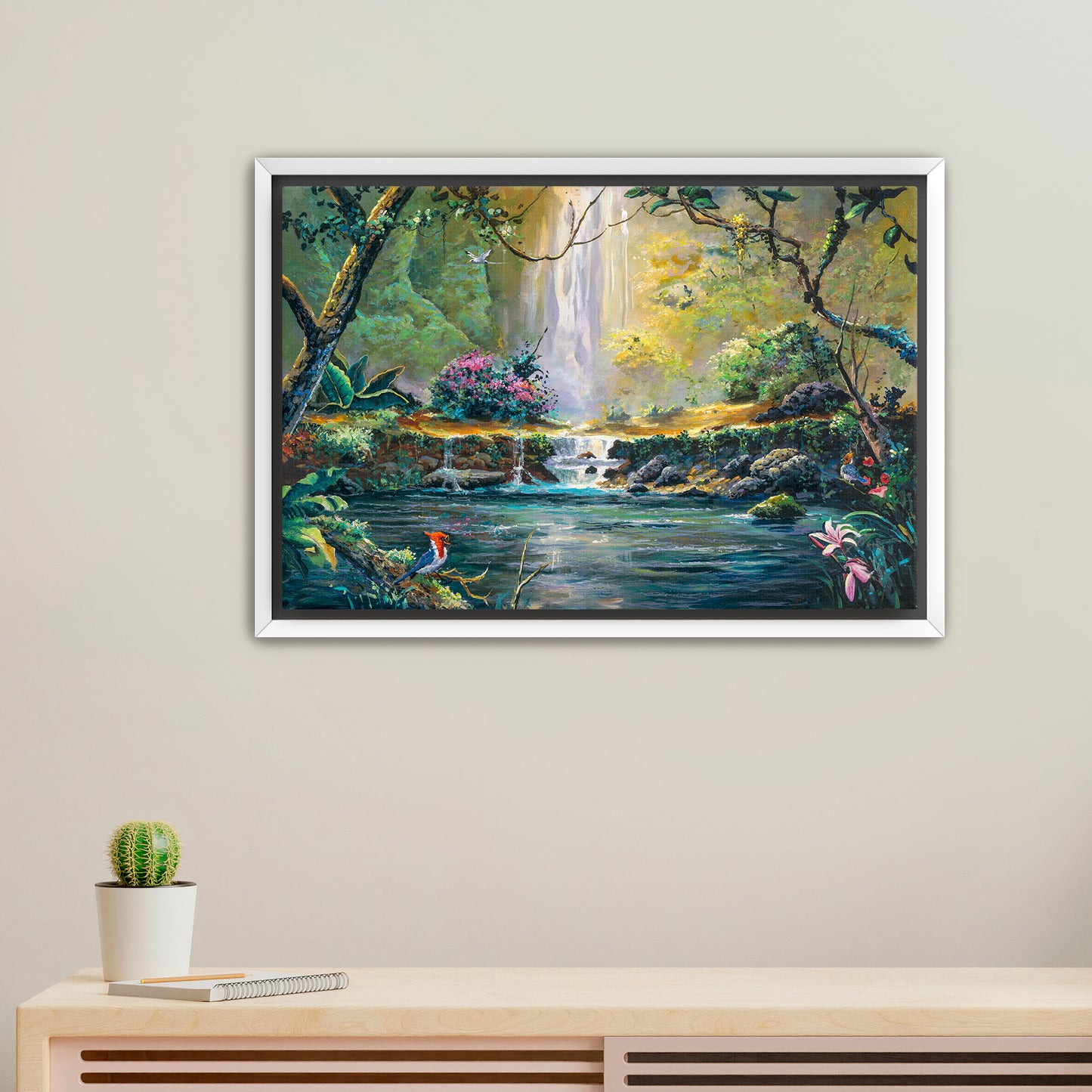 Red Crested Cardinal at the Falls- Giclée on Canvas