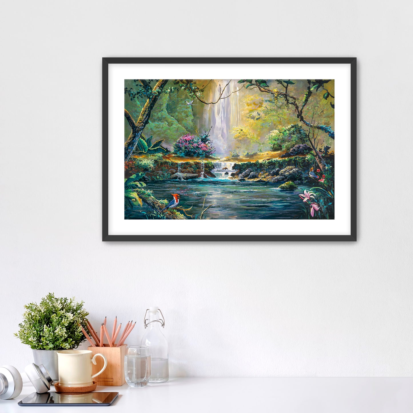 Red Crested Cardinal at the Falls - Giclée on Paper