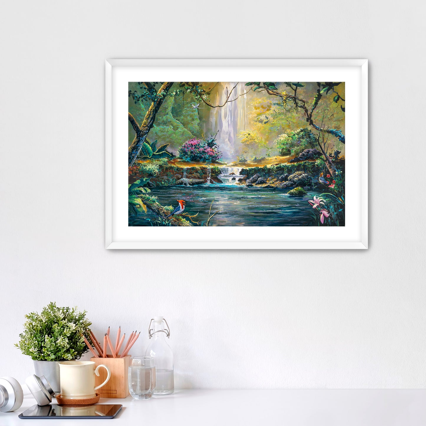 Red Crested Cardinal at the Falls - Giclée on Paper