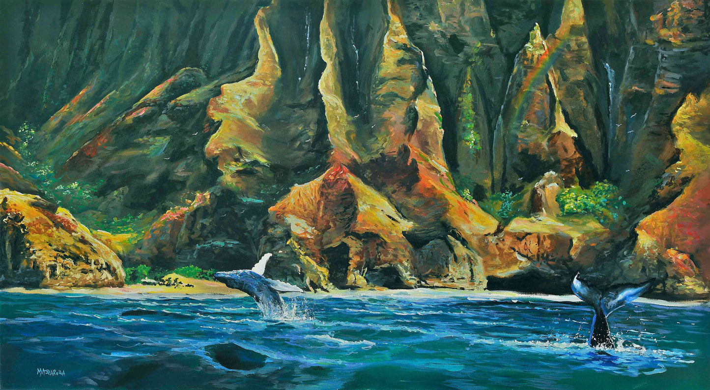 Whale Breach and Tail at Kalalau - Giclée on Canvas