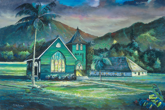 Hanalei Wai`oli Hui`ia Church Sunset - Giclée on Canvas